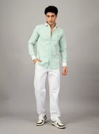 The Mint Pinstripe: 100% Cotton Contrast Collar Shirt