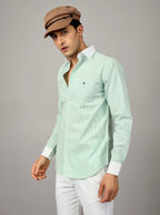 The Mint Pinstripe: 100% Cotton Contrast Collar Shirt