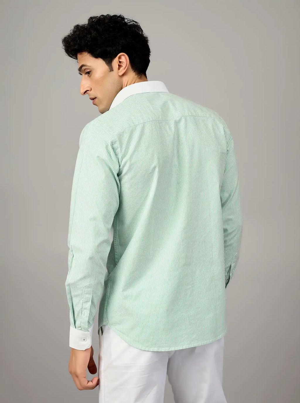The Mint Pinstripe: 100% Cotton Contrast Collar Shirt