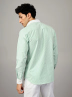 The Mint Pinstripe: 100% Cotton Contrast Collar Shirt