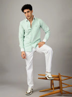 The Mint Pinstripe: 100% Cotton Contrast Collar Shirt