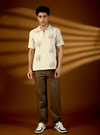 Earthy Tree Embroidered Natural Cotton Short Kurta – Beige