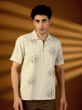 Earthy Tree Embroidered Natural Cotton Short Kurta – Beige