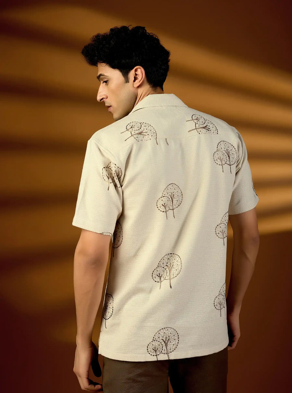 Earthy Tree Embroidered Natural Cotton Short Kurta – Beige