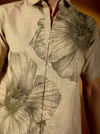 Men’s Earth-Tone Botanical Print Textured Cotton Shirt – Artisan Short Sleeve Product