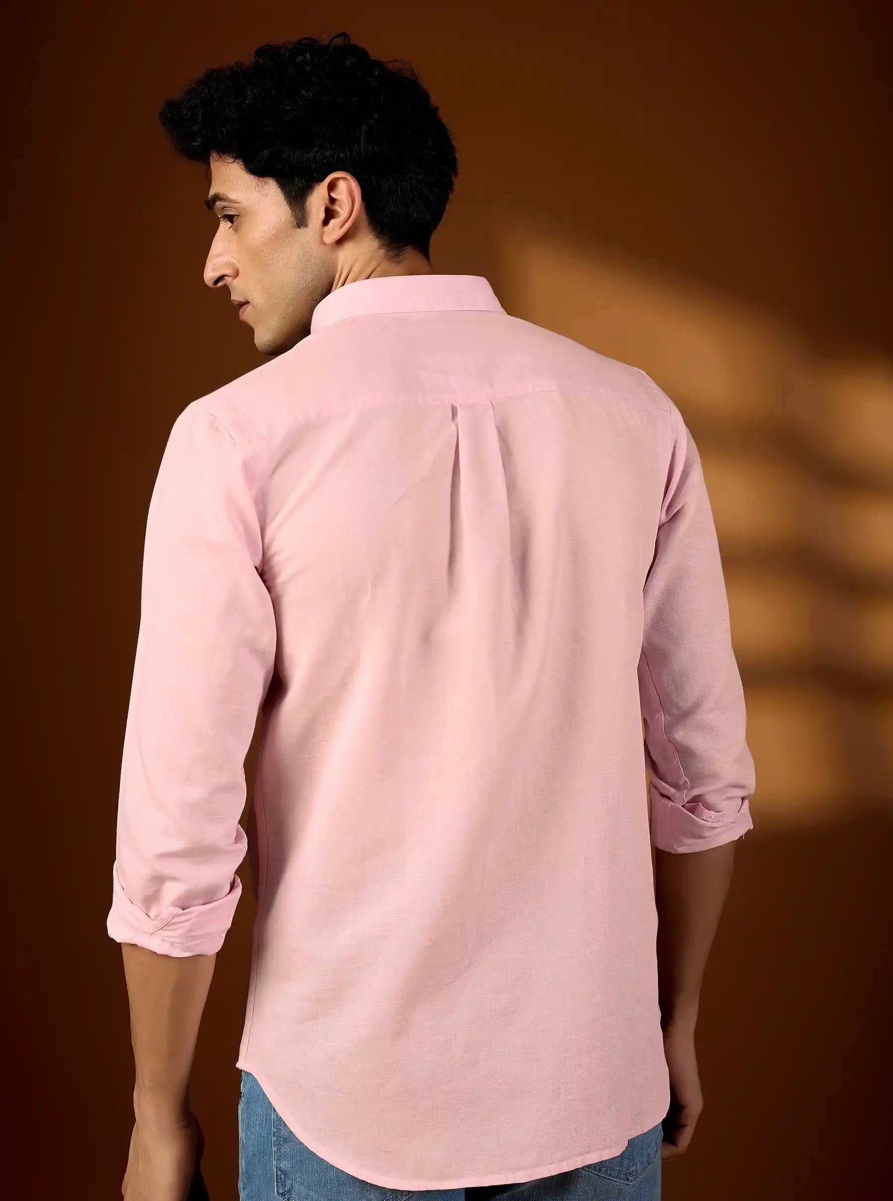 Premium Men’s Pastel Pink Cotton-Linen Button-Down Shirt