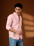 Premium Men’s Pastel Pink Cotton-Linen Button-Down Shirt