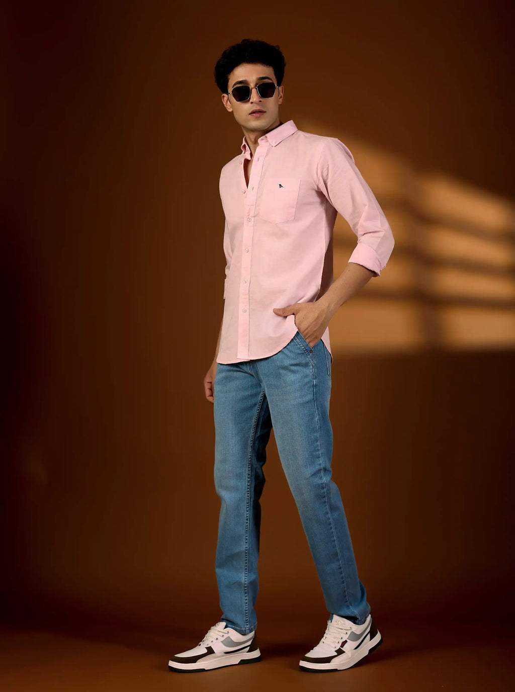 Premium Men’s Pastel Pink Cotton-Linen Button-Down Shirt