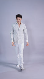 Premium Grey Micro-Stripe 100% Cotton Shirt | Contrast Collar & Cuffs