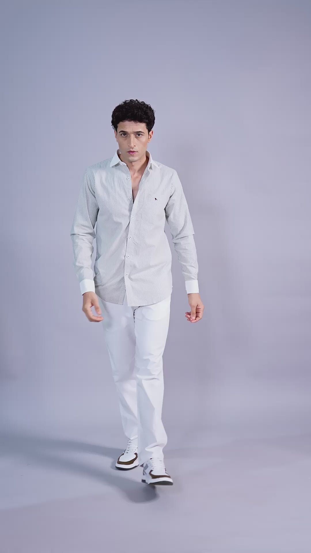 Premium Grey Micro-Stripe 100% Cotton Shirt | Contrast Collar & Cuffs