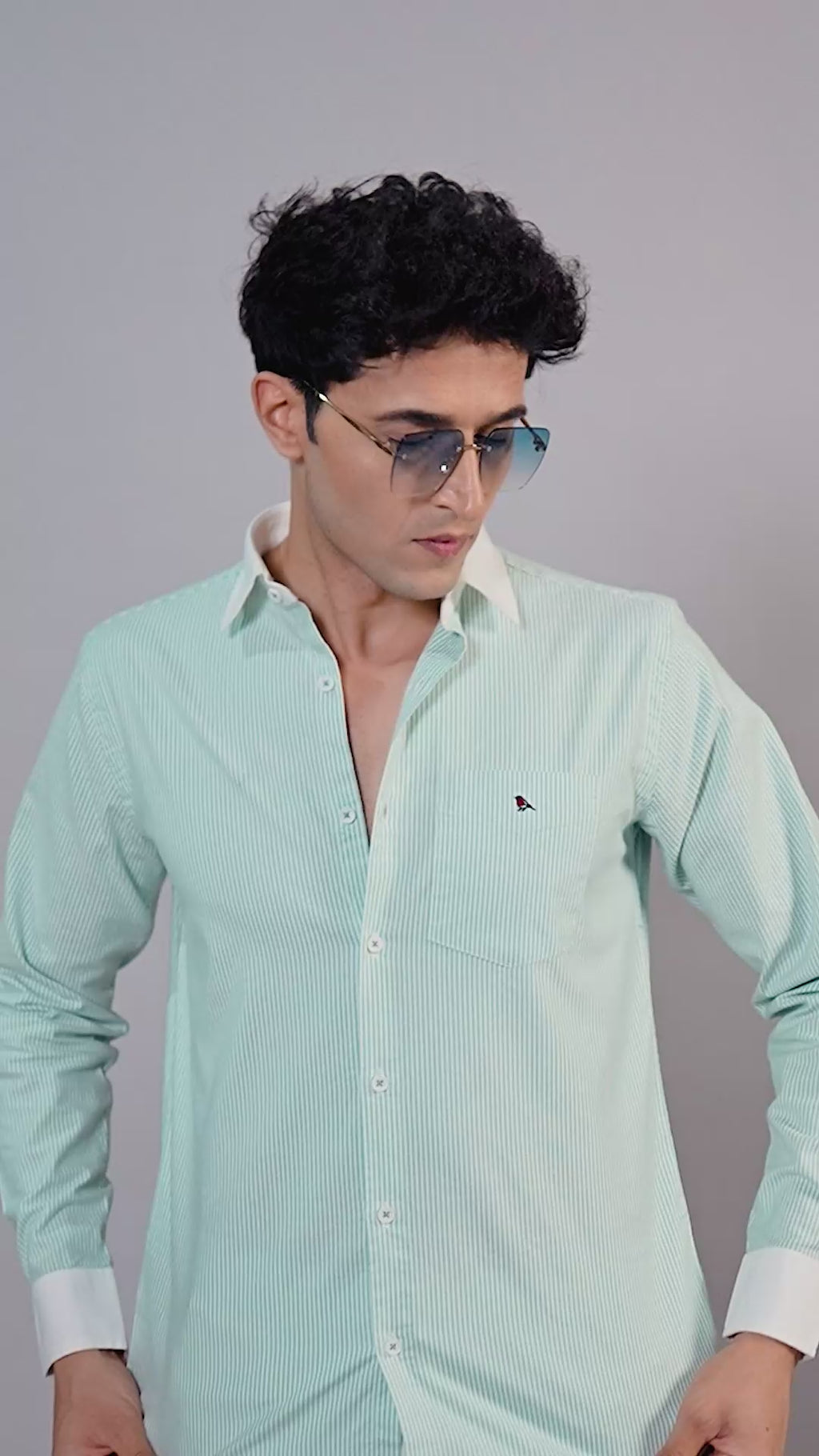 The Mint Pinstripe: 100% Cotton Contrast Collar Shirt