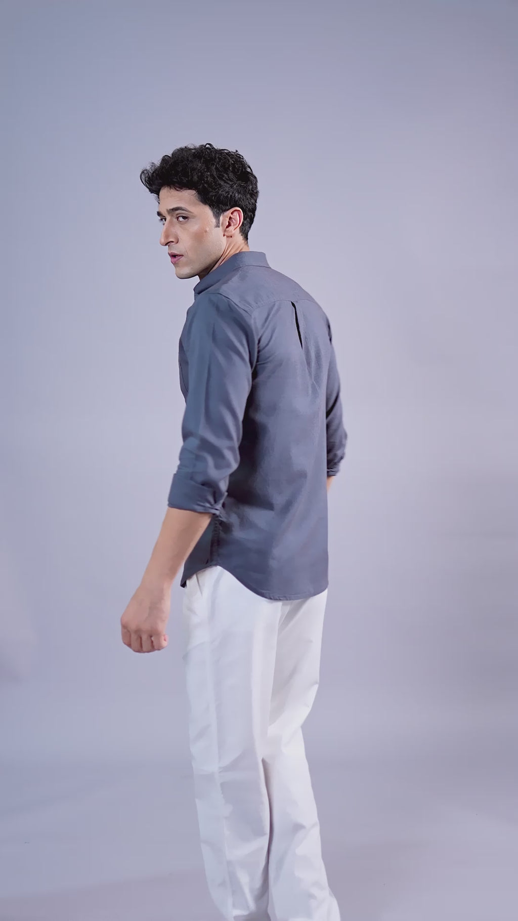 Premium Charcoal Cotton-Linen Button-Down Shirt – Slim Fit