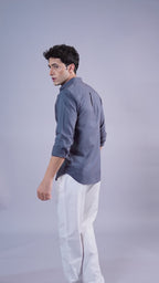 Premium Charcoal Cotton-Linen Button-Down Shirt – Slim Fit