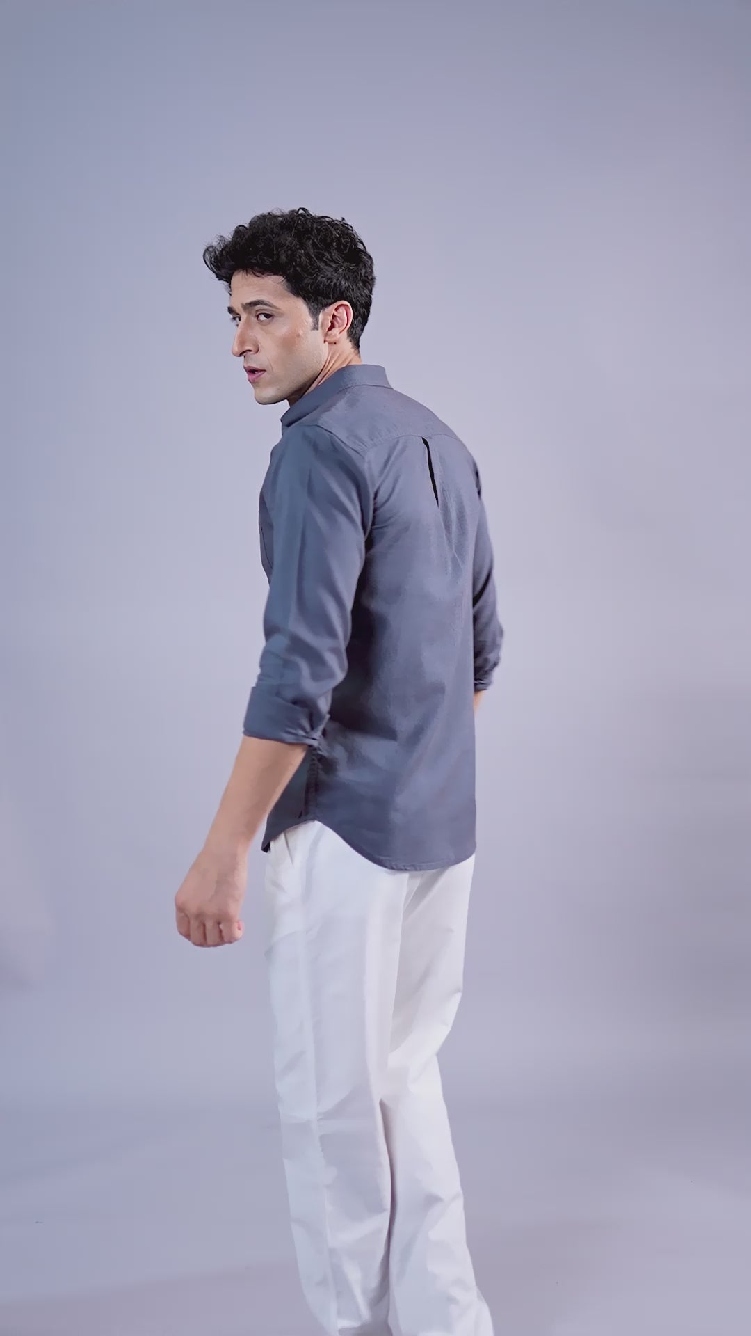 Premium Charcoal Cotton-Linen Button-Down Shirt – Slim Fit