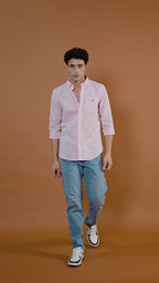 Premium Men’s Pastel Pink Cotton-Linen Button-Down Shirt